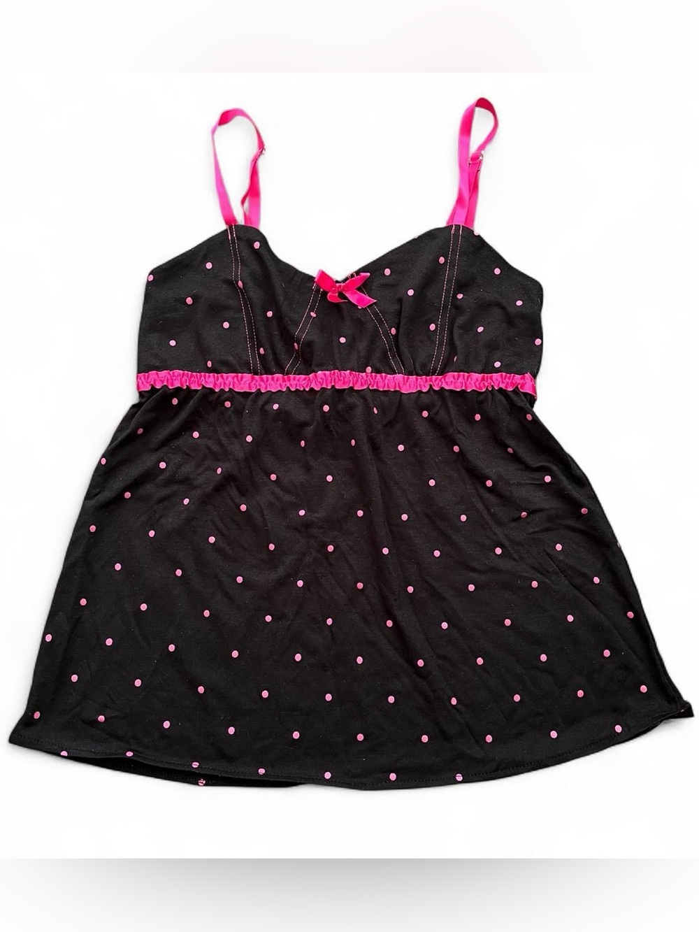 Y2K Black Pink Polka Dot Babydoll Tank